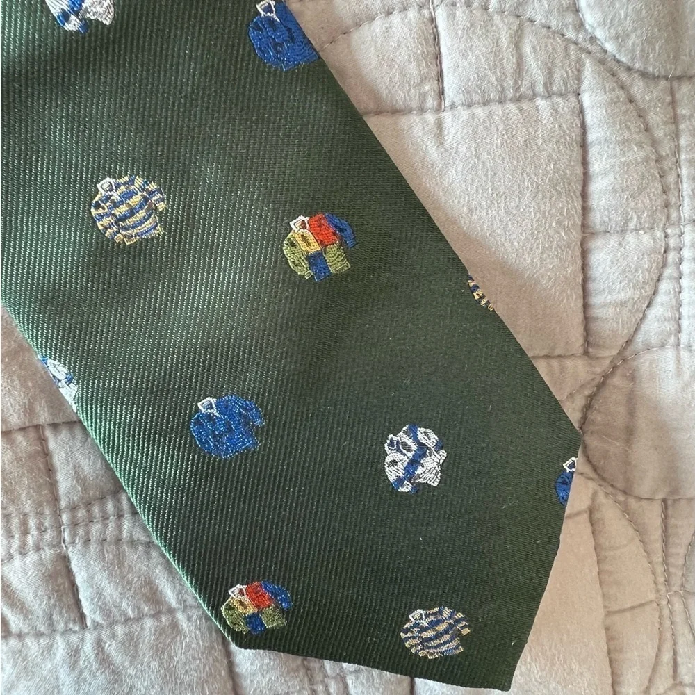 J. Crew Green and Blue Silk Tie with Pattern